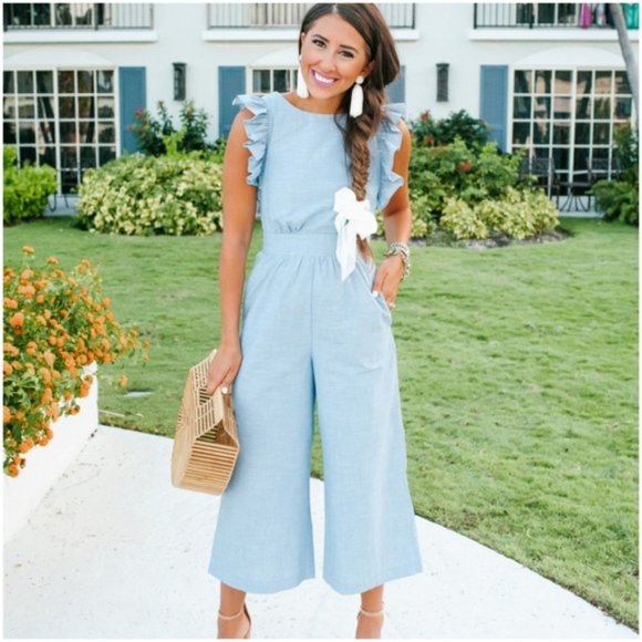 1901 Pants - 1901 Nordstrom Chambray Ruffle Pant Jumpsuit 10 L